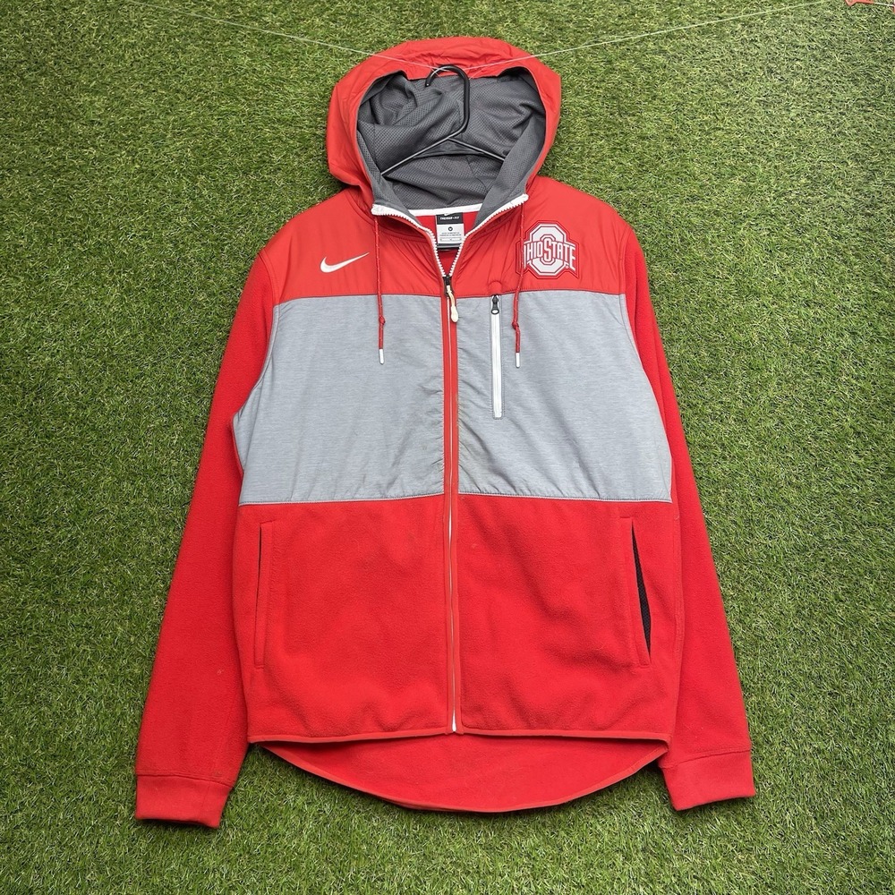 Ohio State Nike Jacket Mens Medium Full Zip Hooded Sportswear OSU Fleece Red